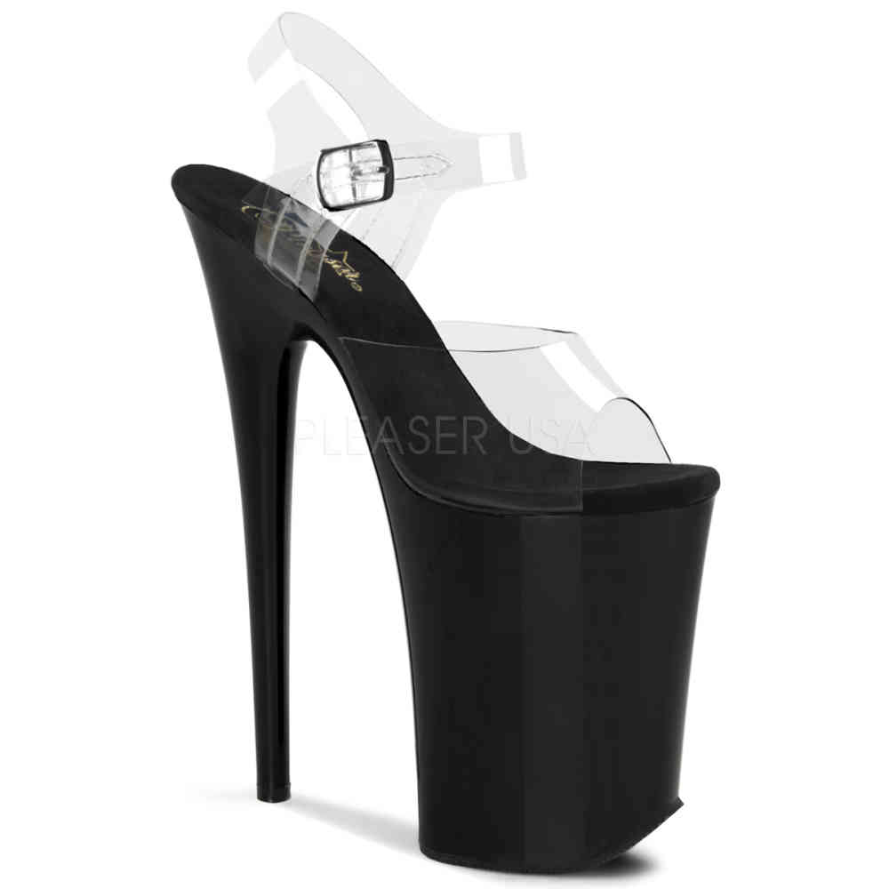 Pleaser - INFINITY-908 Sandaal met enkelband, Paaldans schoenen - Paaldans schoenen - Zwart/Transparant